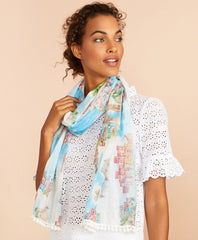 Brooks Brothers Women Tropical-Print Cotton-Silk Oblong Scarf