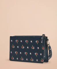 Brooks Brothers Women Floral-Print Saffiano Leather Wristlet Clutch