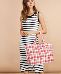 Brooks Brothers Women Plaid Canvas Tote Bag