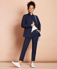 Brooks Brothers Women Striped Stretch-Wool Double-Breasted Jacket