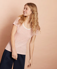 Brooks Brothers Women Striped Linen-Blend Scoop-Neck T-Shirt