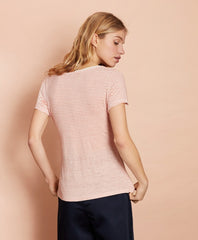 Brooks Brothers Women Striped Linen-Blend Scoop-Neck T-Shirt