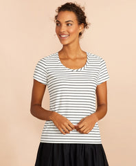 Brooks Brothers Women Striped Scoop-Neck T-Shirt
