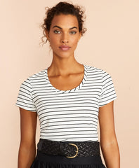 Brooks Brothers Women Striped Scoop-Neck T-Shirt