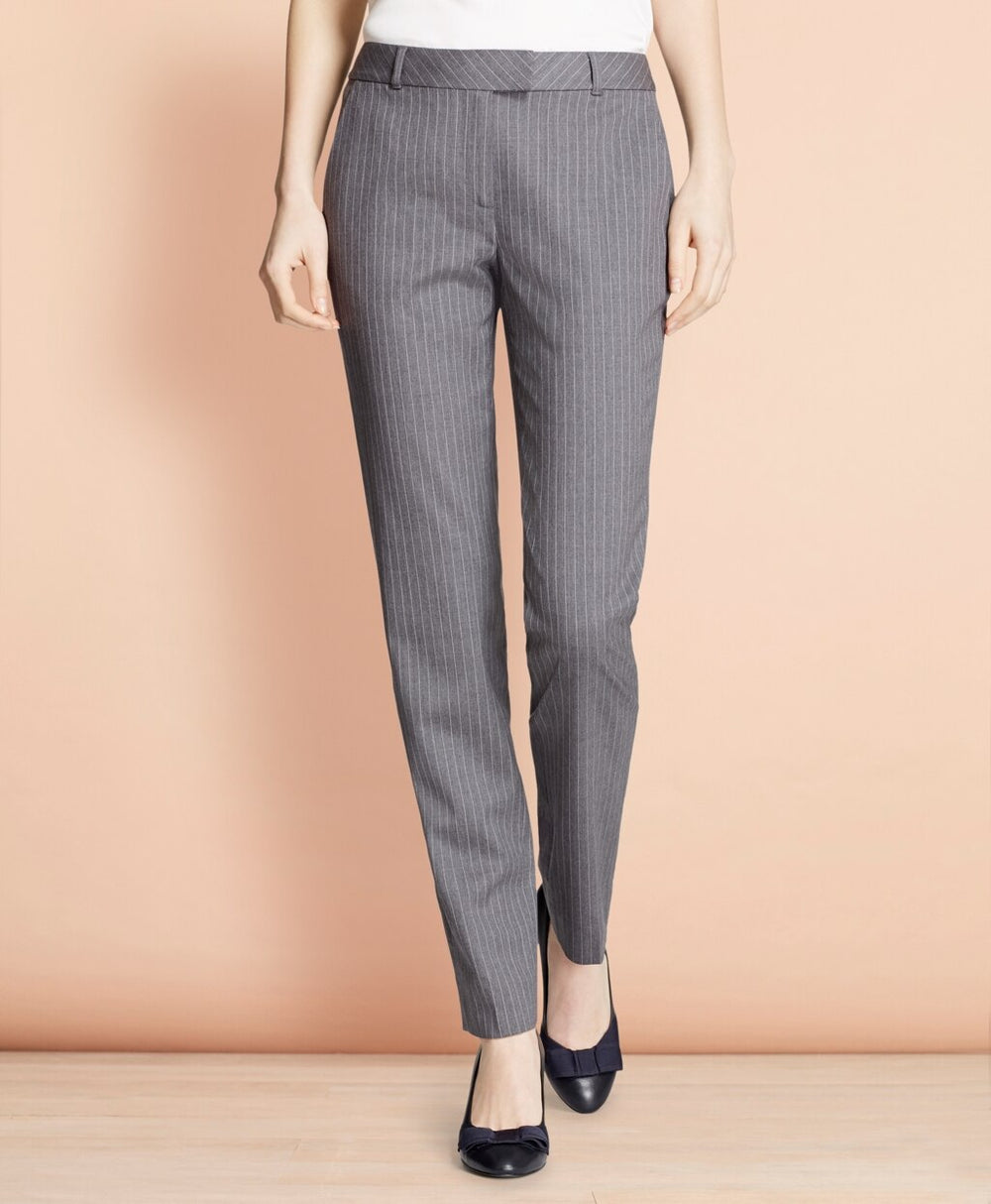 Brooks Brothers Women Tapered Pinstripe Stretch Wool Trousers