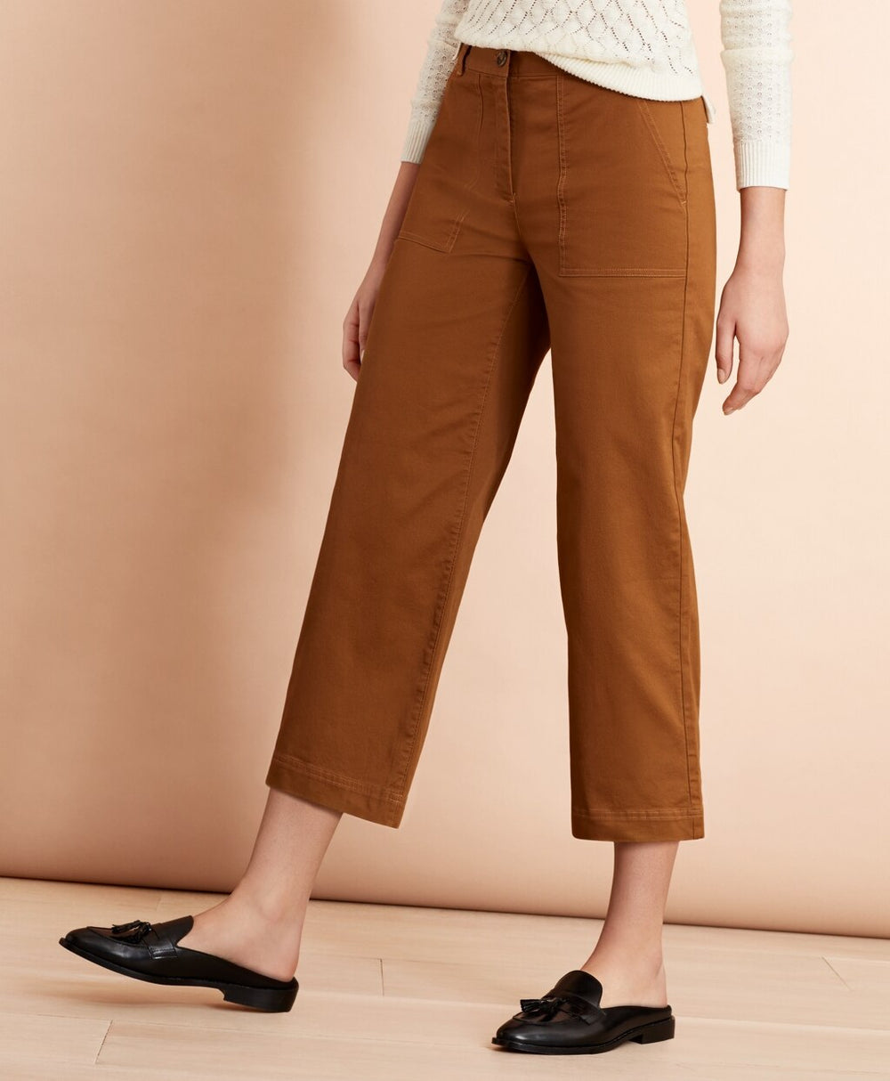 Brooks Brothers Women Stretch Cotton Twill Cropped Wide-Leg Pants