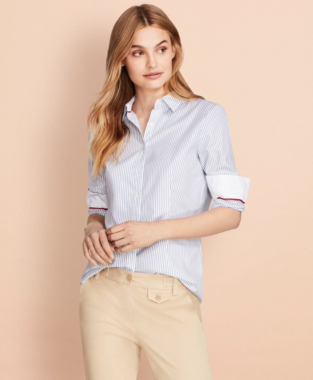 Brooks Brothers Women Nine-to-Nine Dobby Stripe Stretch Cotton Shirt