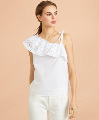 Brooks Brothers Women Eyelet Ruffle-Trim One-Shoulder Top