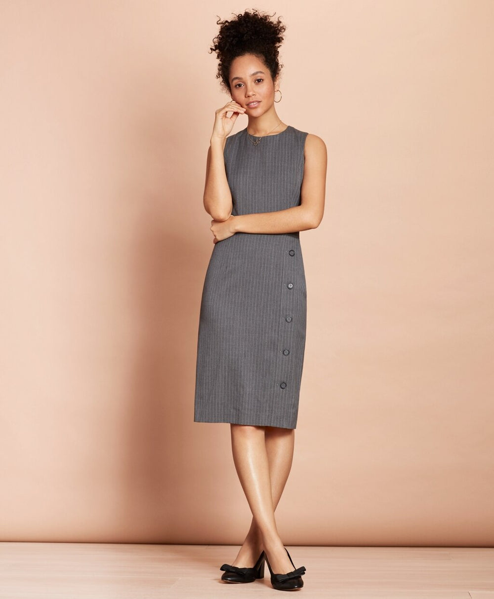 Brooks Brothers Women Pinstripe Stretch-Wool Button-Slit Sheath Dress