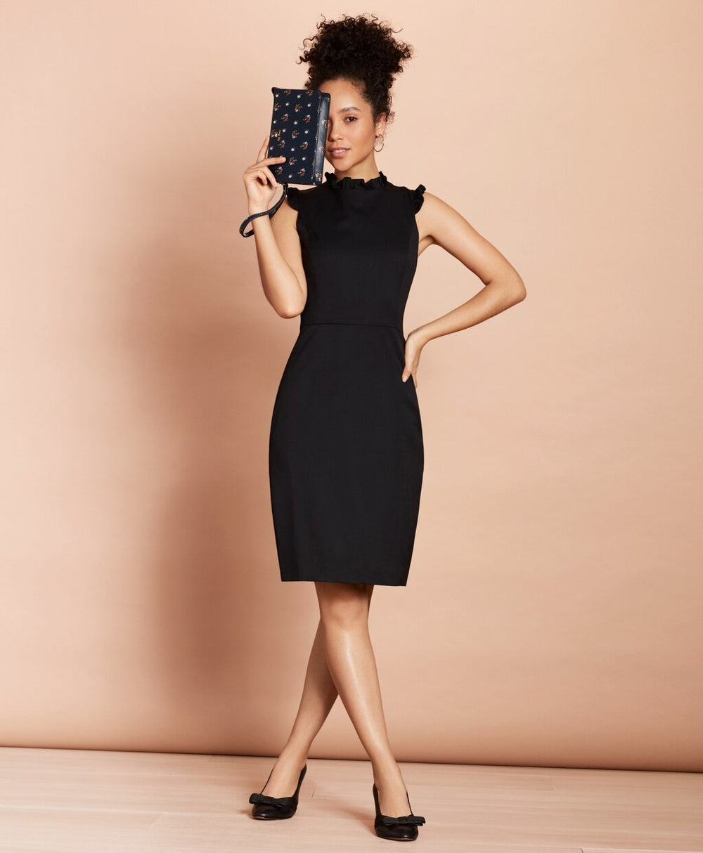Brooks Brothers Women Ruffle-Trimmed Stretch Wool Sheath Dress