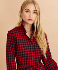 Brooks Brothers Women Logo-Print Plaid Flannel Shirt Dress