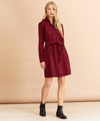 Brooks Brothers Women Logo-Print Plaid Flannel Shirt Dress