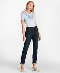 Brooks Brothers Women Ruffled Pointelle-Yoke Sweater