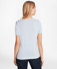 Brooks Brothers Women Ruffled Pointelle-Yoke Sweater