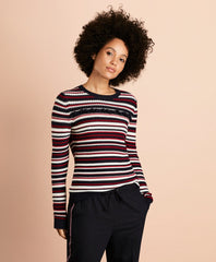 Brooks Brothers Women Striped Pointelle Cotton Sweater