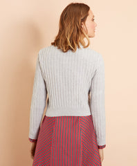 Brooks Brothers Women Wool-Cotton Cable-Knit Cropped Cardigan