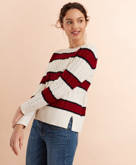 Brooks Brothers Women Striped Wool-Cotton Cable-Knit Sweater