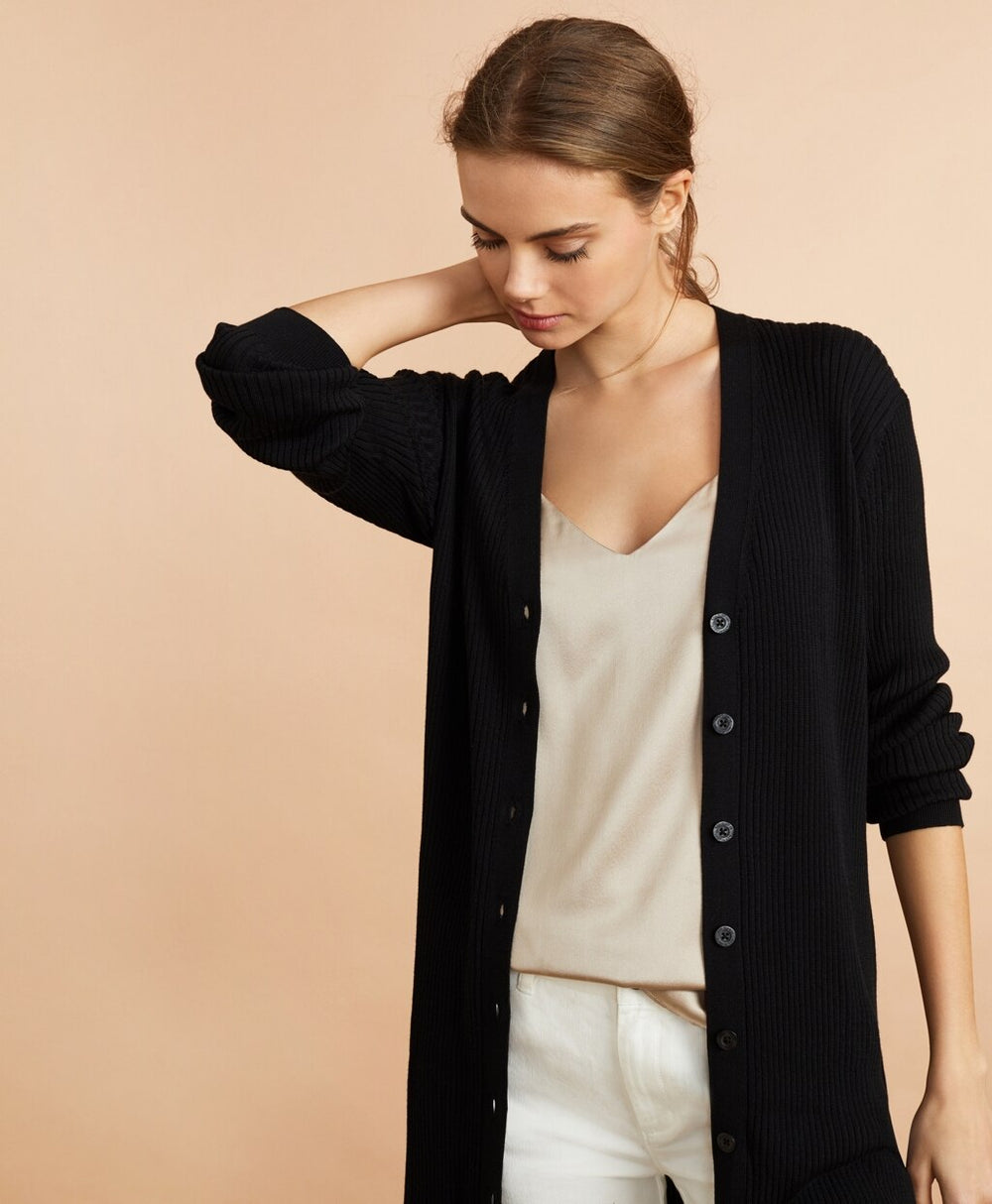 Brooks Brothers Women Rib-Knit Cotton Boyfriend Cardigan