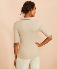 Brooks Brothers Women Rib-Knit Cotton Polo Sweater