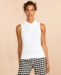 Brooks Brothers Women Crochet Lace-Trimmed Cotton Sleeveless Polo