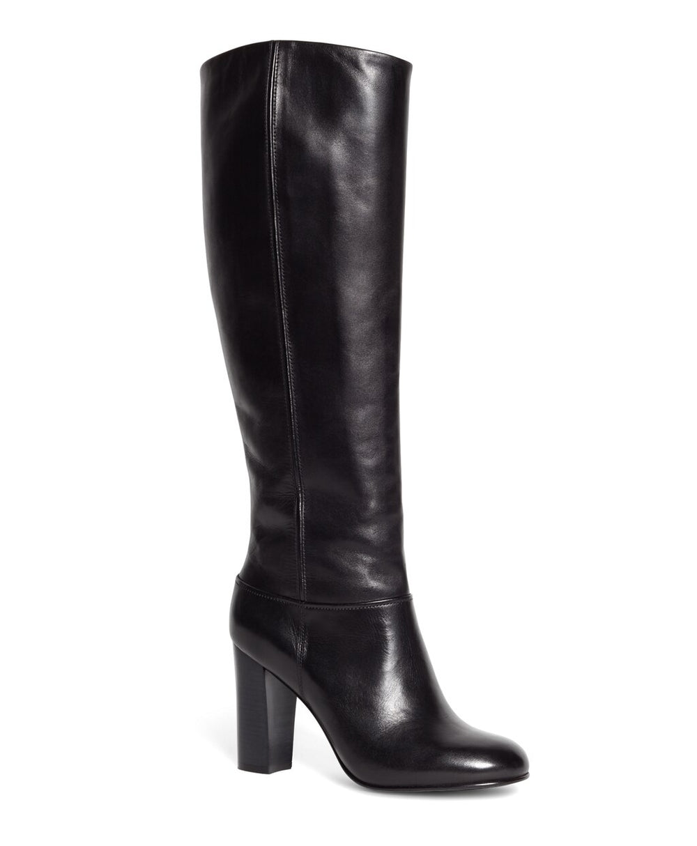 Brooks Brothers Women Tall Leather Stacked Heel Boots