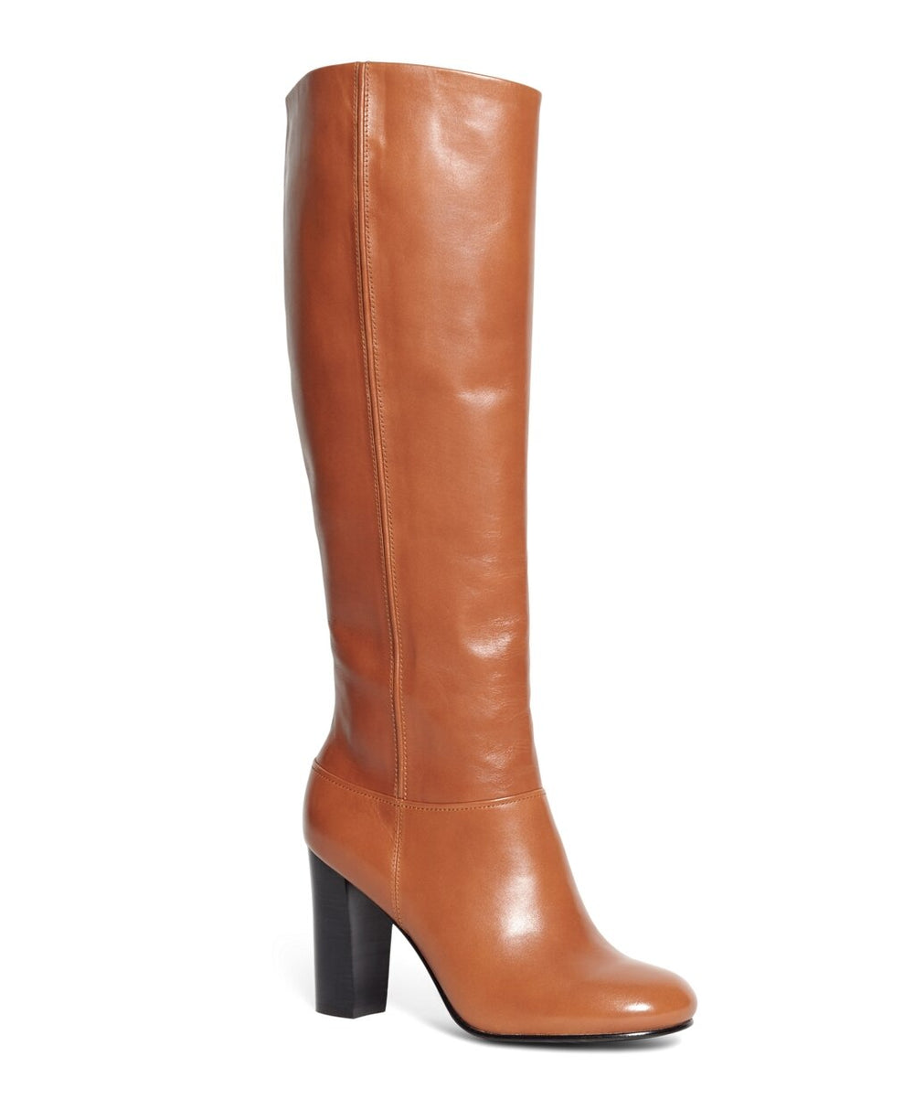Brooks Brothers Women Tall Leather Stacked Heel Boots