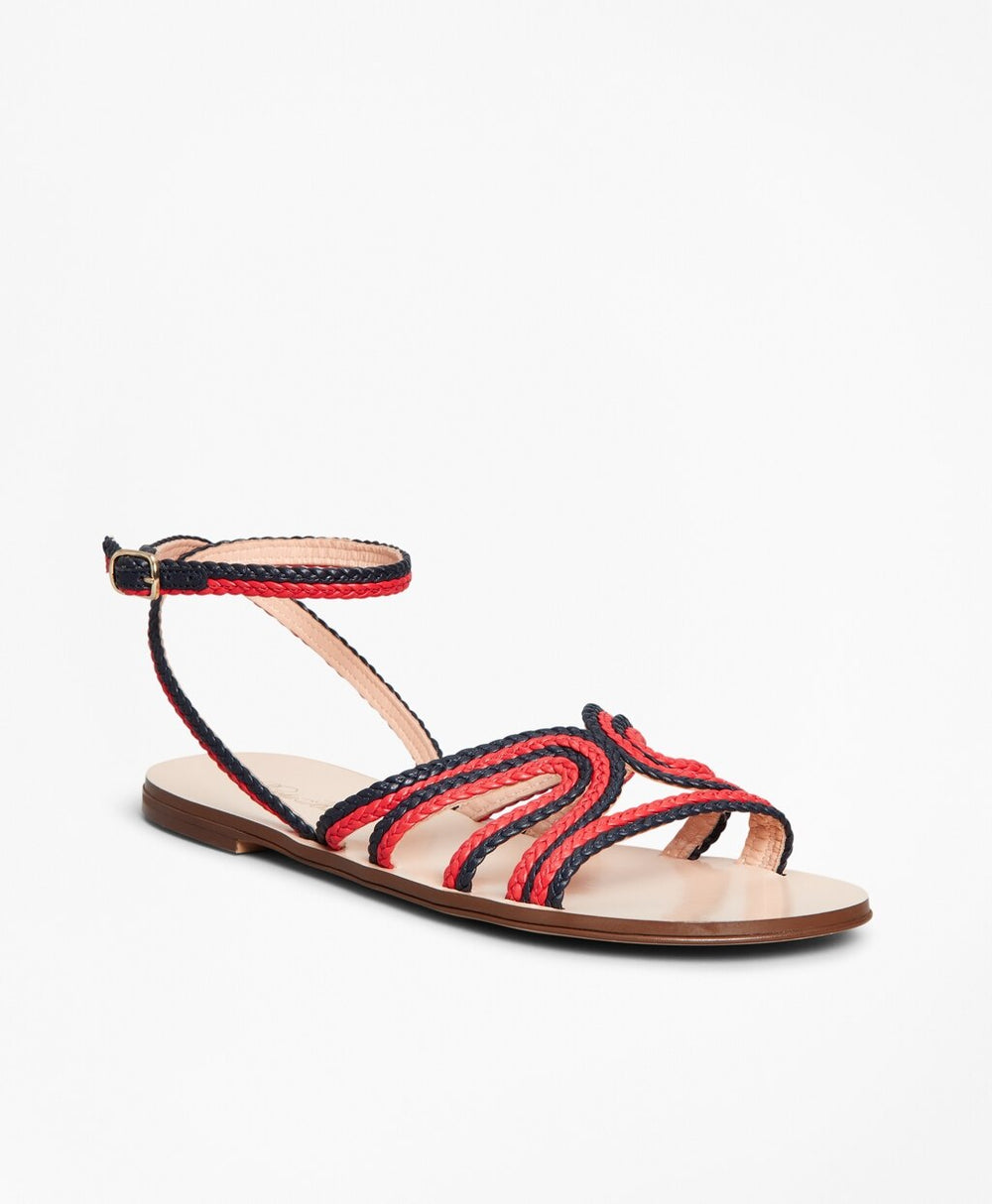 Brooks Brothers Women Braided Leather Slide Sandals