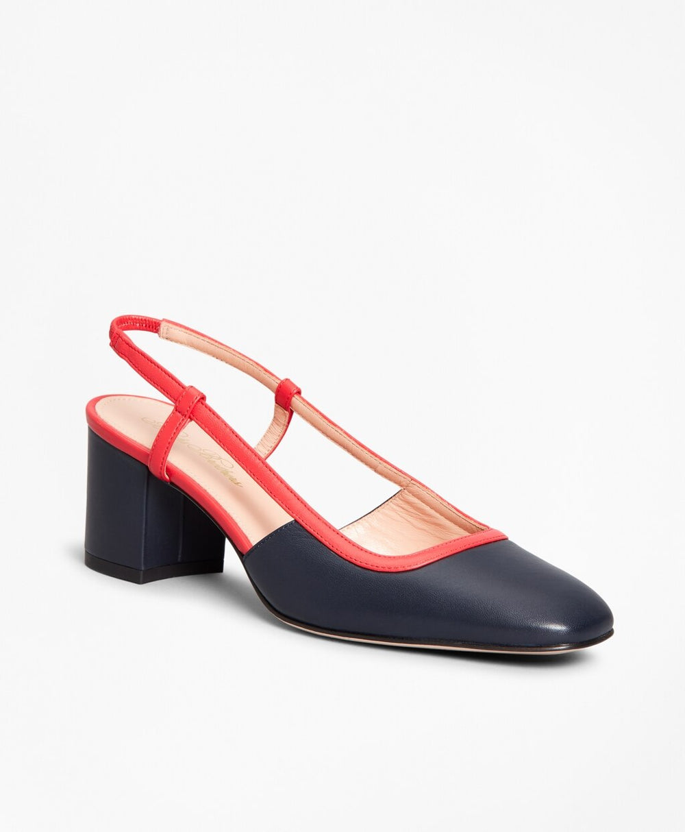 Brooks Brothers Women Two-Tone Leather Block-Heel Slingback Pumps
