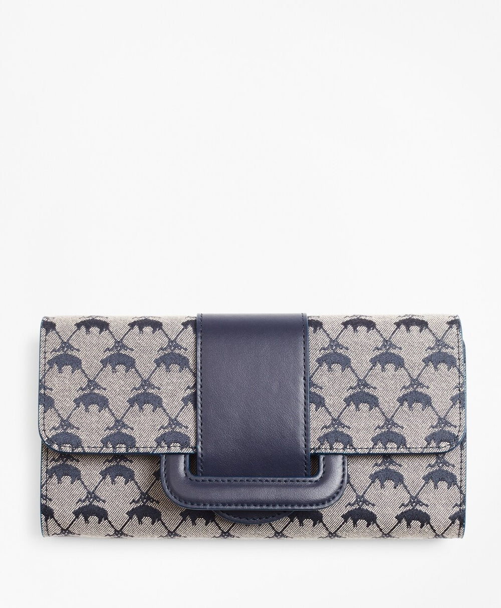 Brooks Brothers Women Leather-Trimmed Logo Jacquard Envelope-Flap Wallet