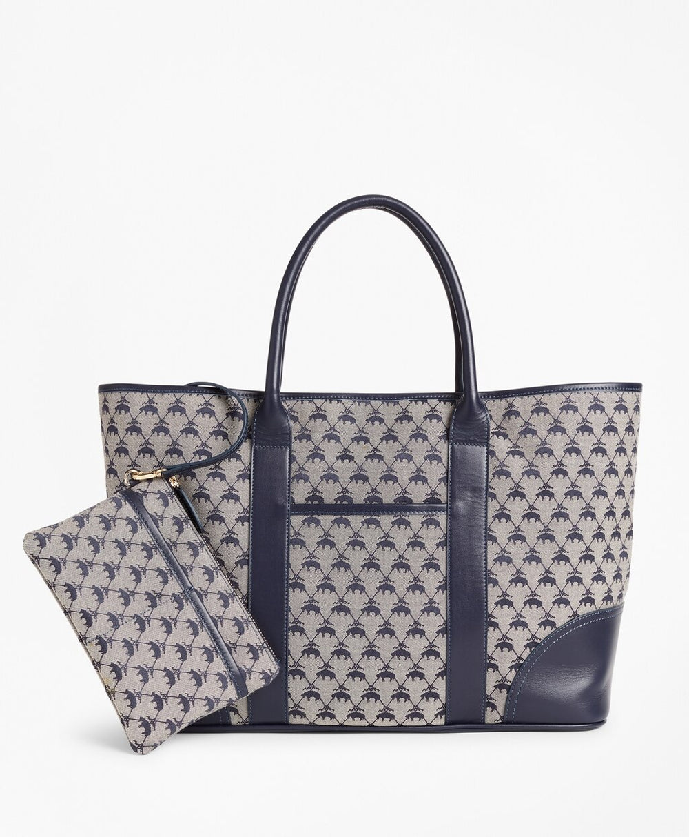 Brooks Brothers Women Leather-Trimmed Logo Jacquard Tote Bag