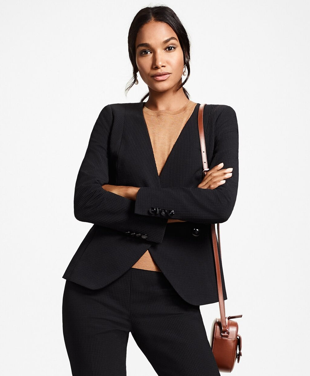 Brooks Brothers Women Stretch-Cotton Jacquard Double-Breasted Jacket