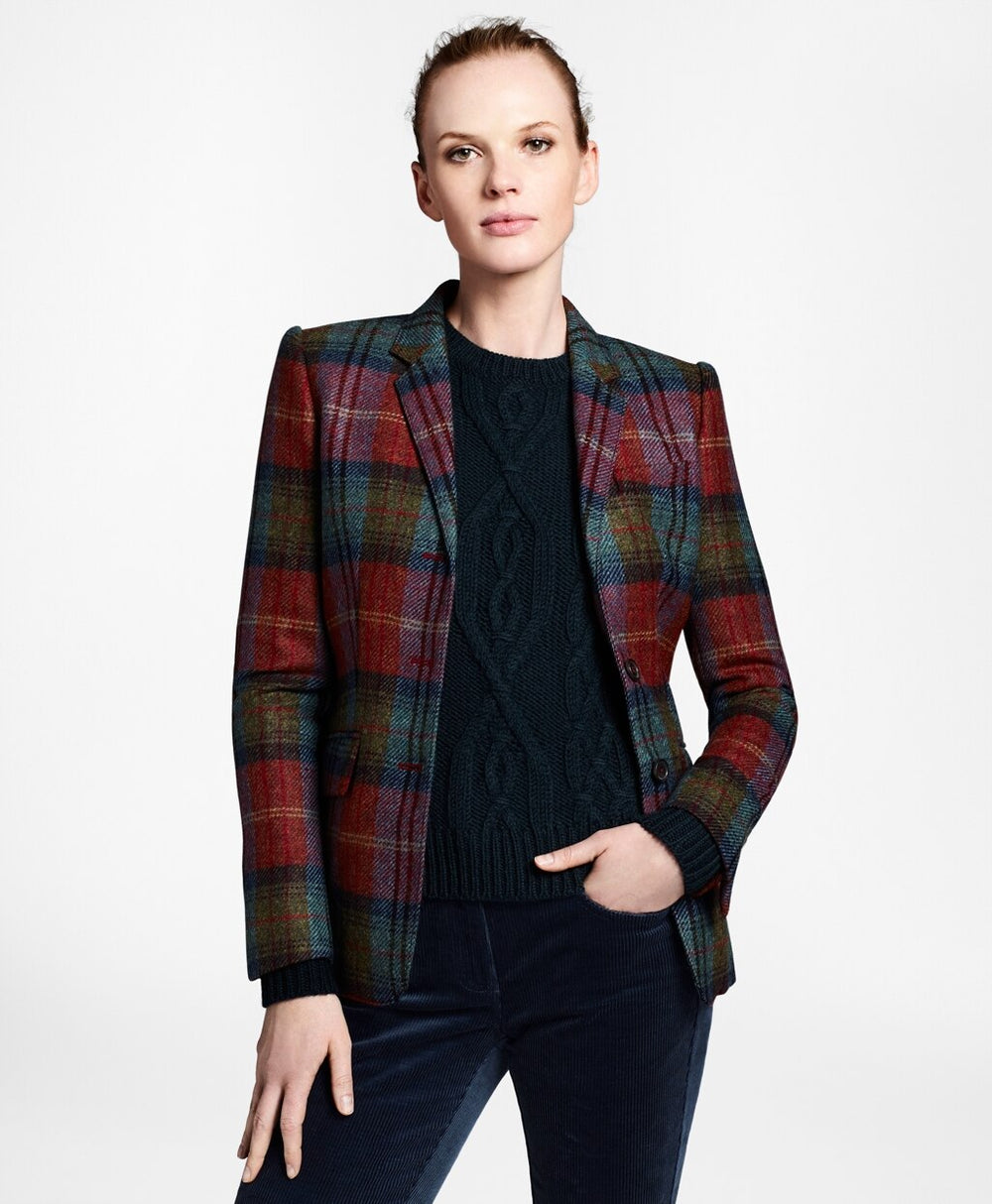 Brooks Brothers Women Plaid Wool Tweed Hacking Jacket