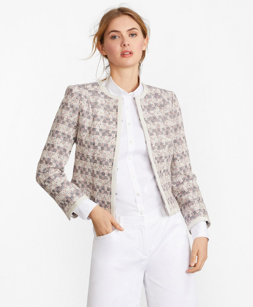 Brooks Brothers Women Checked Tweed Boucle Jacket