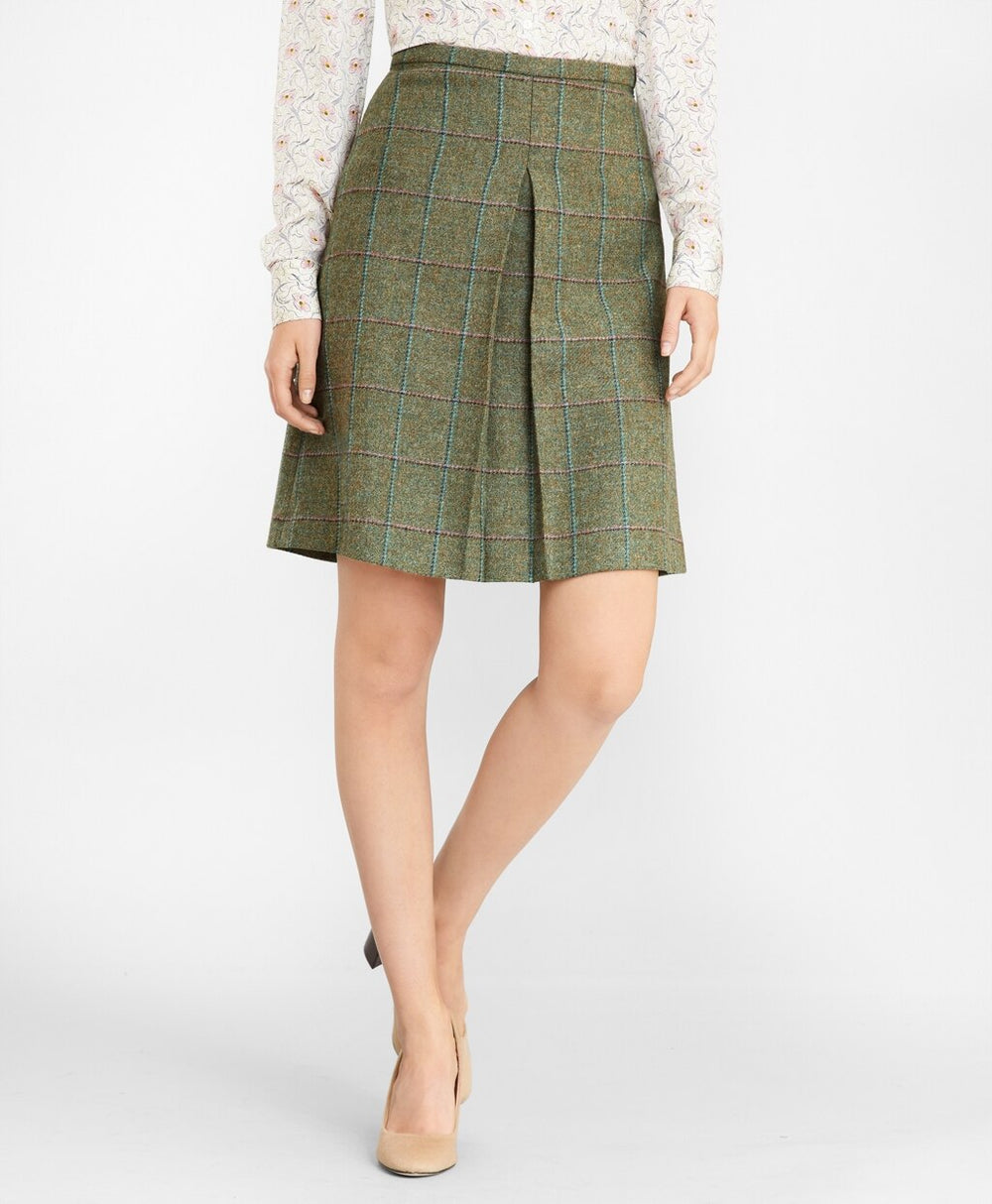 Brooks Brothers Women Checked Wool Tweed Skirt