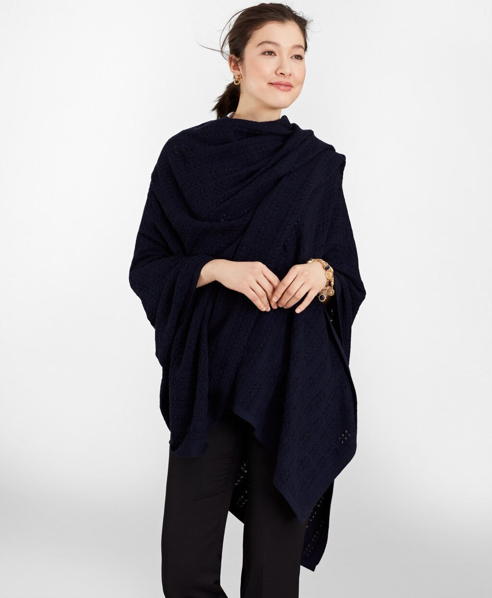 Brooks Brothers Women Pointelle Cable-Knit Merino Wool Ruana