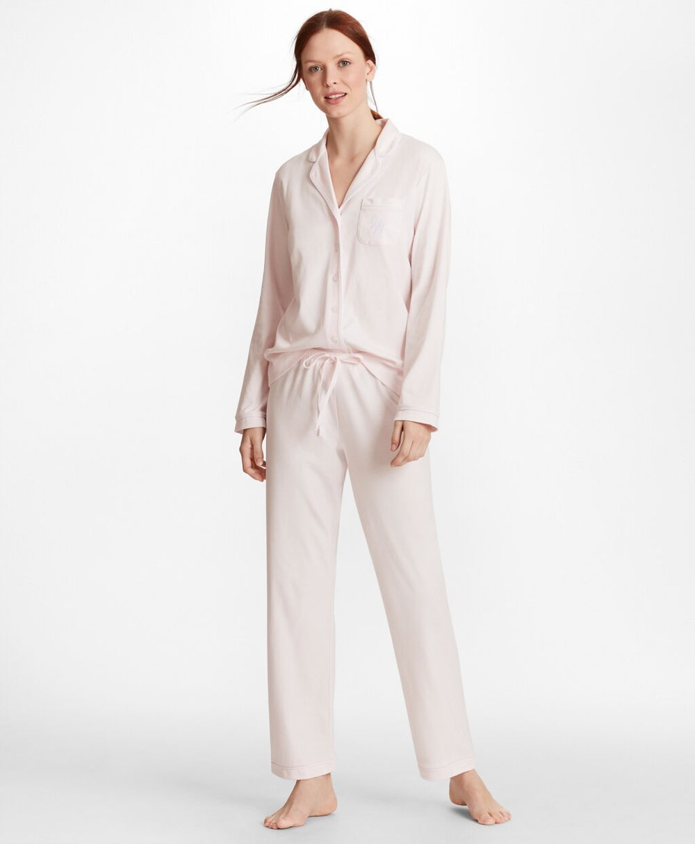 Brooks Brothers Women Logo-Embroidered Pima Cotton Interlock Jersey Pajama Set