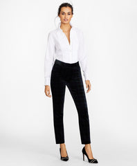 Brooks Brothers Women Non-Iron Tailored Fit Cotton Dobby Ruffled Tuxedo Shirt