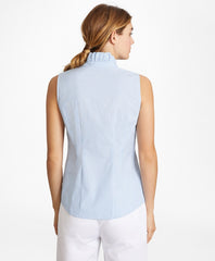 Brooks Brothers Women Non-Iron Striped Supima® Cotton Ruffle-Collar Sleeveless Blouse