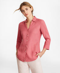 Brooks Brothers Women Linen Three-Quarter Sleeve Shirt