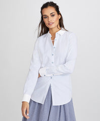 Brooks Brothers Women Non-Iron Striped Supima® Cotton Dobby Contrast-Collar Fitted Shirt