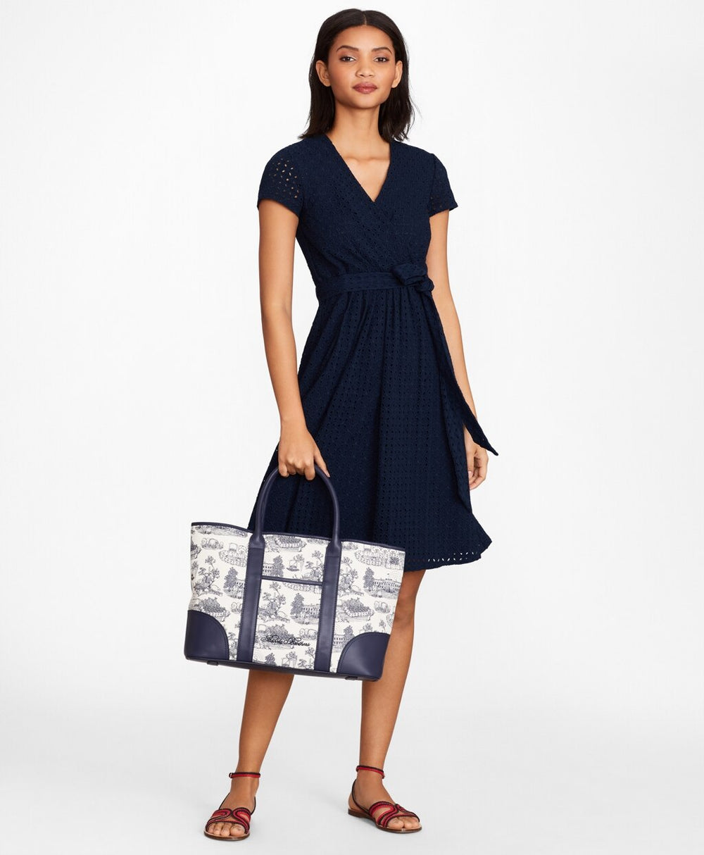 Brooks Brothers Women Floral Eyelet Faux Wrap Dress
