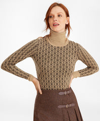 Brooks Brothers Women Floral-Jacquard Merino Wool Turtleneck Sweater