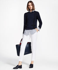 Brooks Brothers Women Grosgrain-Trimmed Supima® Cotton Cable-Knit Sweater