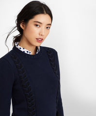 Brooks Brothers Women Grosgrain-Trimmed Supima® Cotton Cable-Knit Sweater