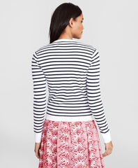Brooks Brothers Women Floral-Beaded Striped Cardigan
