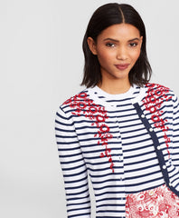 Brooks Brothers Women Floral-Beaded Striped Cardigan