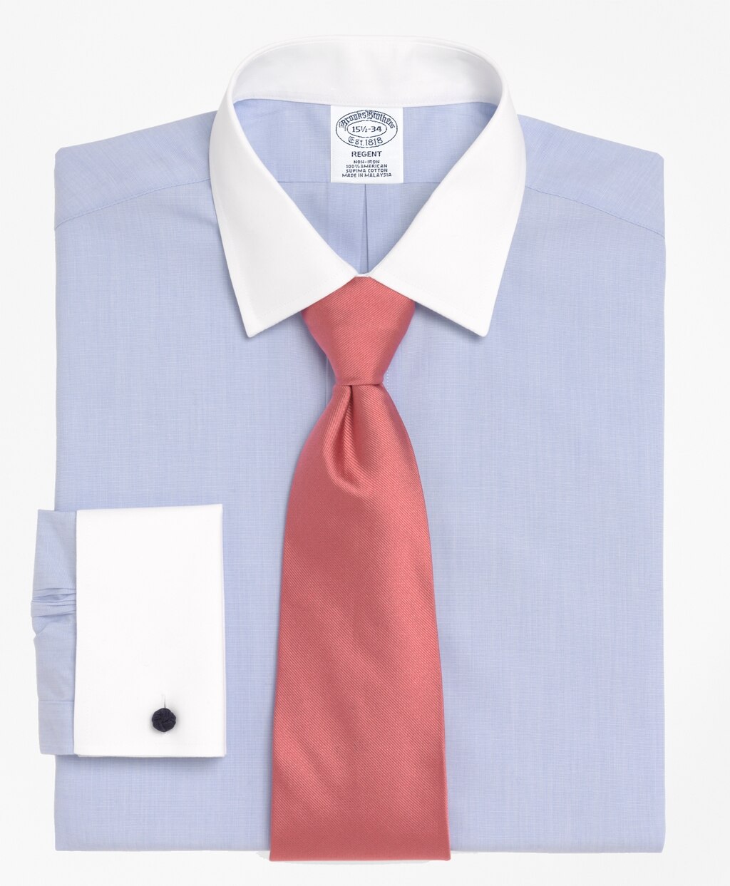 Brooks Brothers Men Regent Fitted Dress Shirt, Non-Iron Contrast Ainsley Collar French Cuff