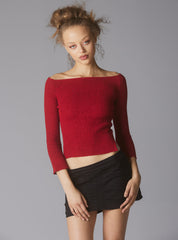Off The Shoulder Quarter Sleeve Top In Red - Red | UNIF Clothing discount
