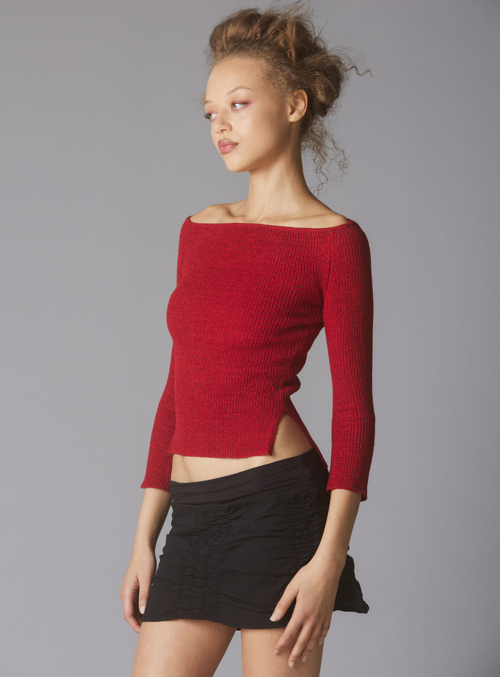 Off The Shoulder Quarter Sleeve Top In Red - Red | UNIF Clothing discount