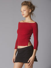 Off The Shoulder Quarter Sleeve Top In Red - Red | UNIF Clothing discount